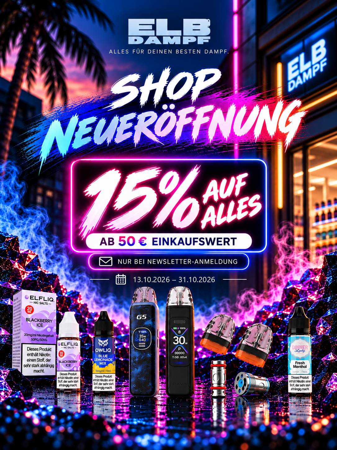 Shop Neueröffnung – 15% auf alles bei Newsletter-Anmeldung
